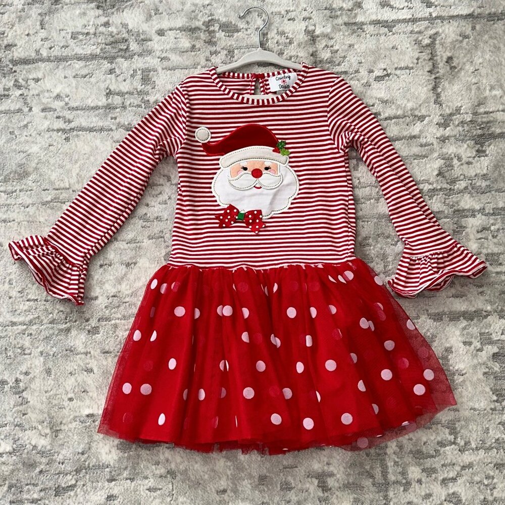 Girls Applique Santa Tulle Christmas Dress